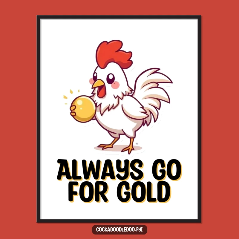 Free Printable Wall Art: Funny Rooster Pecking Shiny Object, Humorous Downloadable Decor