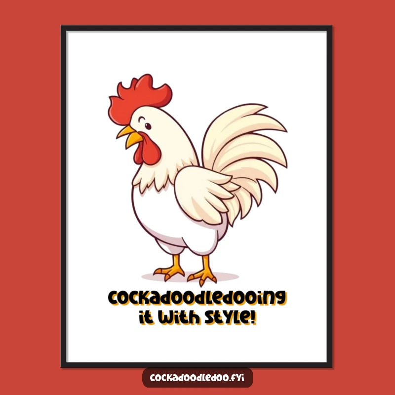 Funny Free Printable Wall Art: Rooster Bowing with Flair, Downloadable Decor for Whimsy