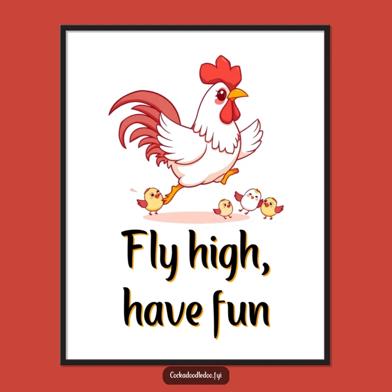 Free Printable Wall Art: Funny Rooster Chasing Birds, Humorous Downloadable Decor