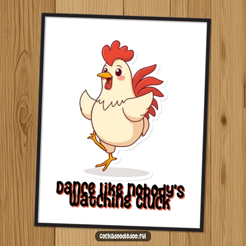 Funny Free Printable Wall Art: Cheerful rooster character in a dynamic dance pose, bringing energy to any room.
