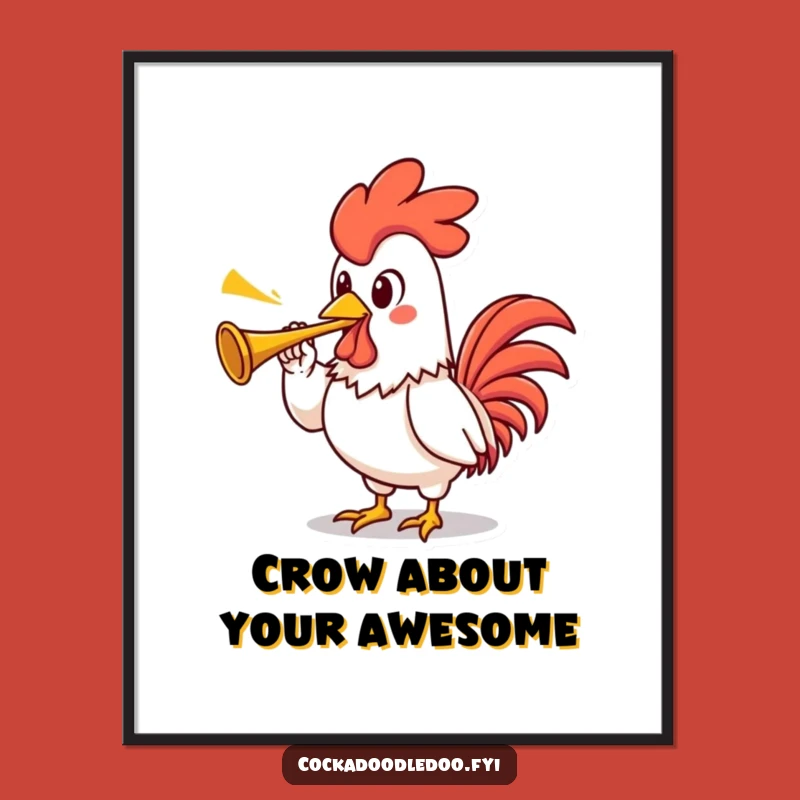 Free Printable Rooster Wall Art: Funny Trumpet Blow Downloadable Art