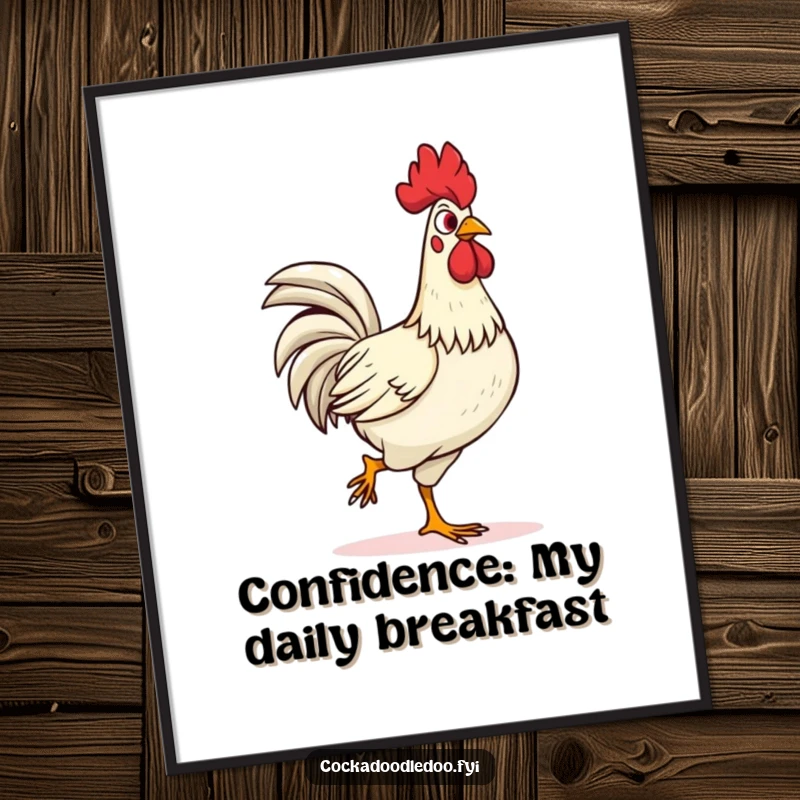 Funny Free Printable Wall Art: A happy rooster strutting confidently, head held high, humorous downloadable decor.