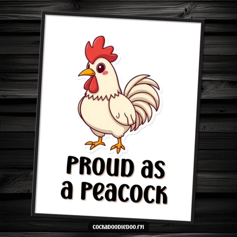 Funny Free Printable Wall Art: Rooster character with chest puffed out, striking a magnificent, proud pose.