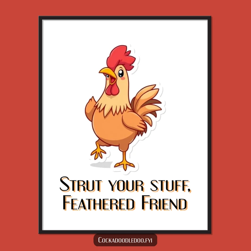 Free Printable Wall Art: Proud Rooster Strutting, Funny Downloadable Decor!
