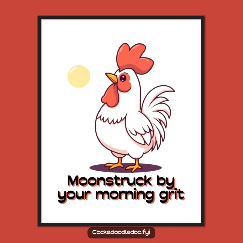 Funny Free Printable Wall Art: Determined Rooster Crowing at Moon, Downloadable Decor
