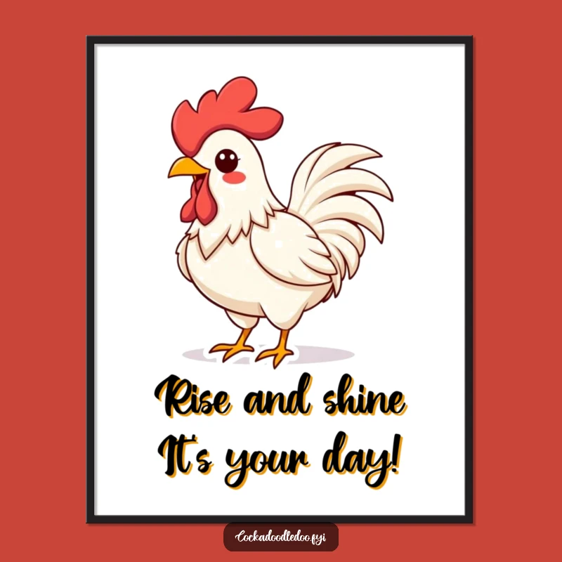Funny Free Printable Wall Art: Energetic Kawaii Rooster Crowing Loud, Downloadable Decor