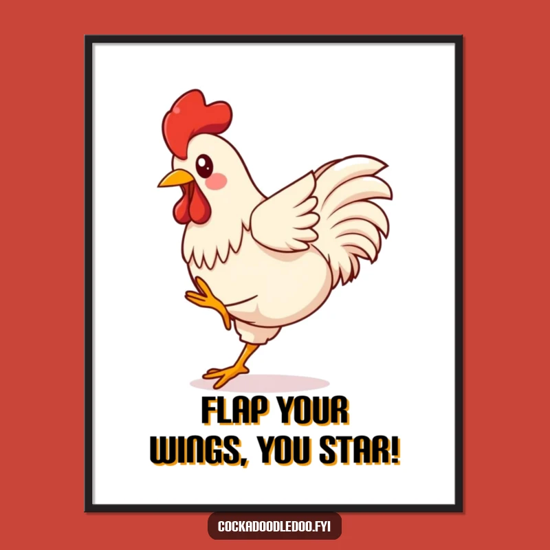 Funny Free Printable Wall Art: Energetic Kawaii Rooster Dance, Whimsical Downloadable Decor