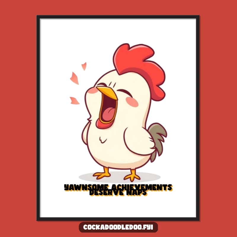 Funny Free Printable Wall Art: Sleepy Rooster Yawning, Downloadable Decor for Cozy Vibes
