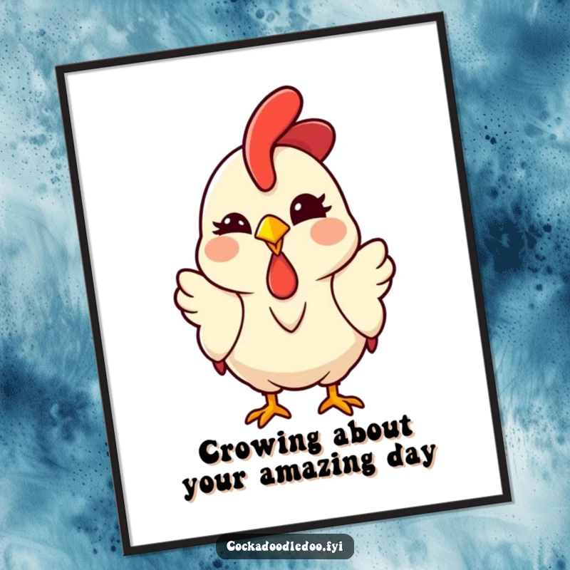 Funny Free Printable Wall Art: Kawaii rooster winking playfully, adding a humorous and charming touch to any room.