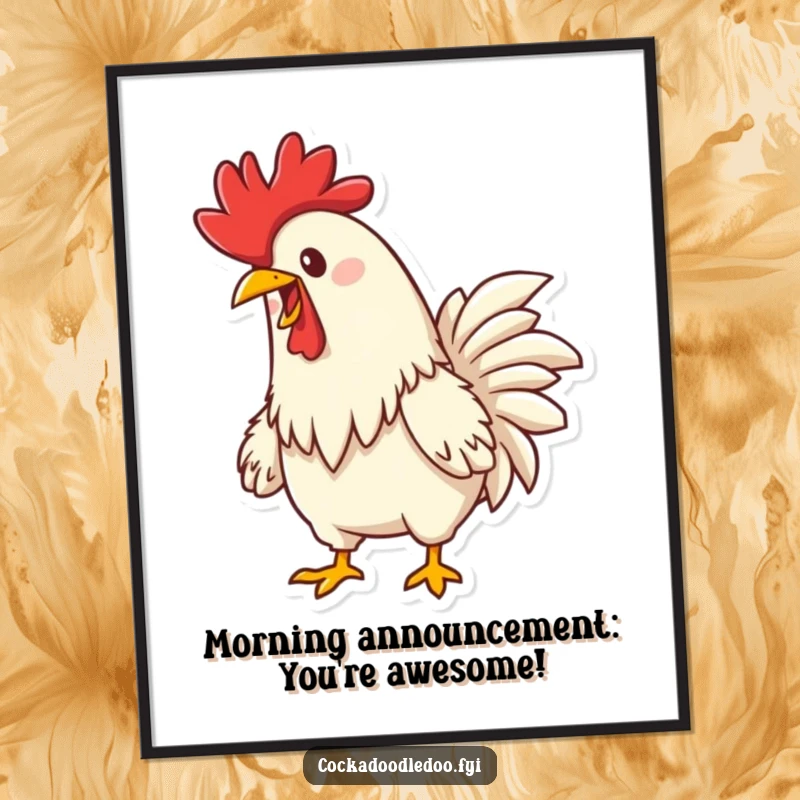 Funny Free Printable Wall Art: Determined Rooster Joyfully Crowing Aloud, Adding Bold Humor