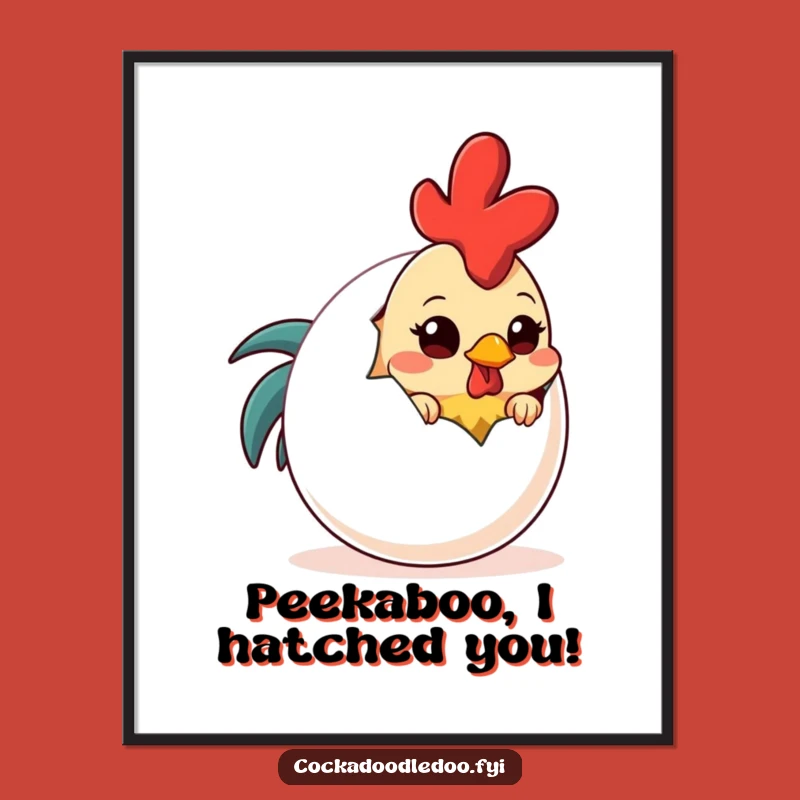 Free Printable Wall Art: Shy Rooster Peeking Downloadable Decor from Egg for a Whimsical Touch
