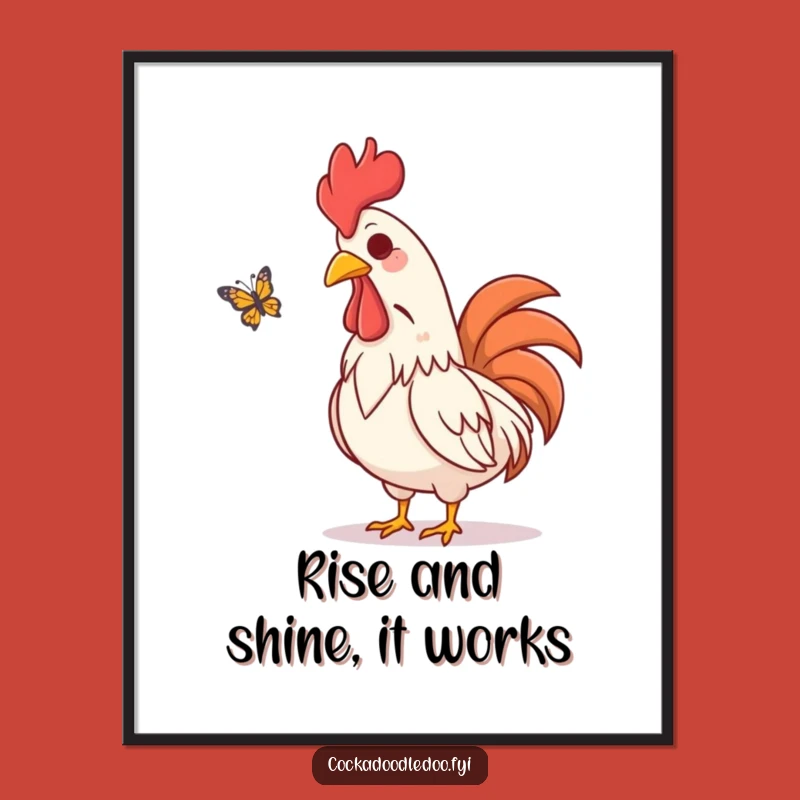 Funny Free Printable Wall Art: Amused Rooster Butterfly Chuckle Downloadable Art