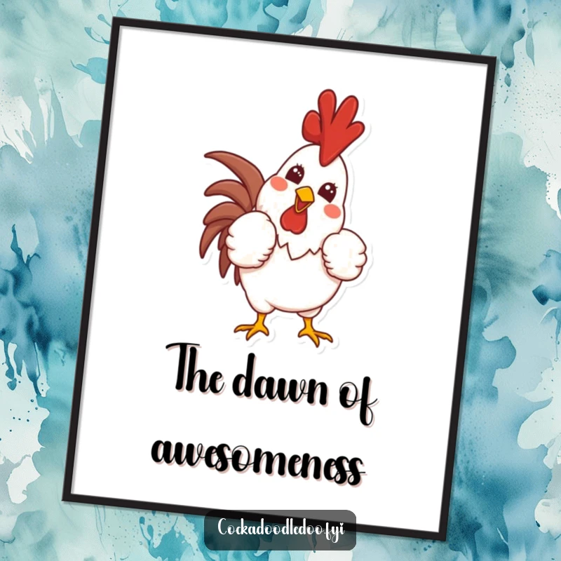 Funny Free Printable Wall Art: Proud rooster puffing its chest and crowing with a huge, beaming smile.