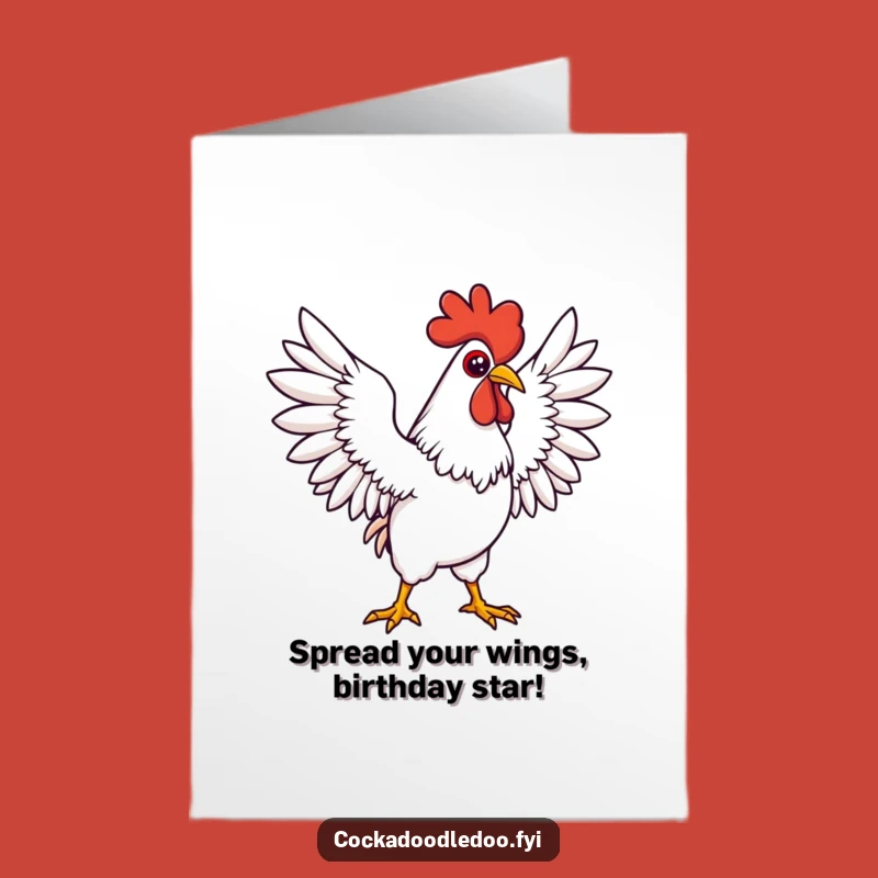 Free Printable Birthday Card: Determined Kawaii Rooster Wings - Funny Downloadable Gift