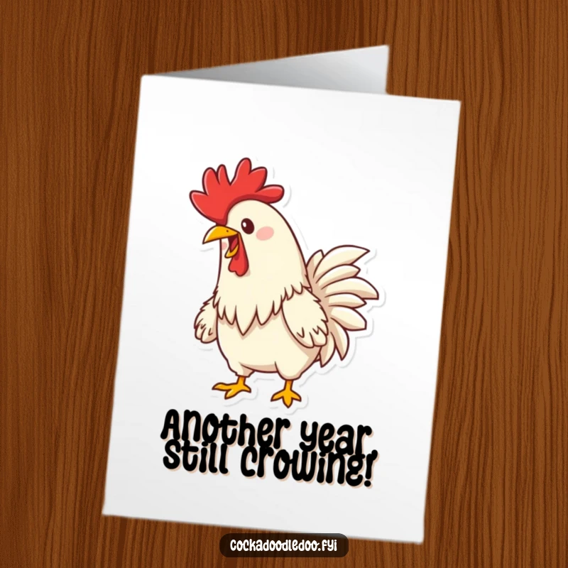 Funny Free Printable Birthday Card: Determined Rooster Joyfully Crowing Aloud, Announcing the Celebration