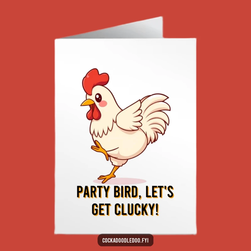 Free Printable Birthday Card: Energetic Kawaii Rooster Dancing, Hilarious Funny Downloadable Gift