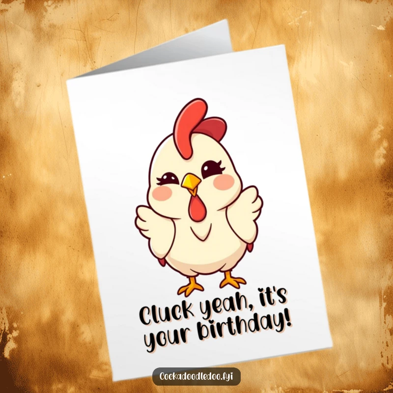 Funny Free Printable Birthday Card: Kawaii rooster winking playfully, spreading birthday cheer, perfect downloadable humor.