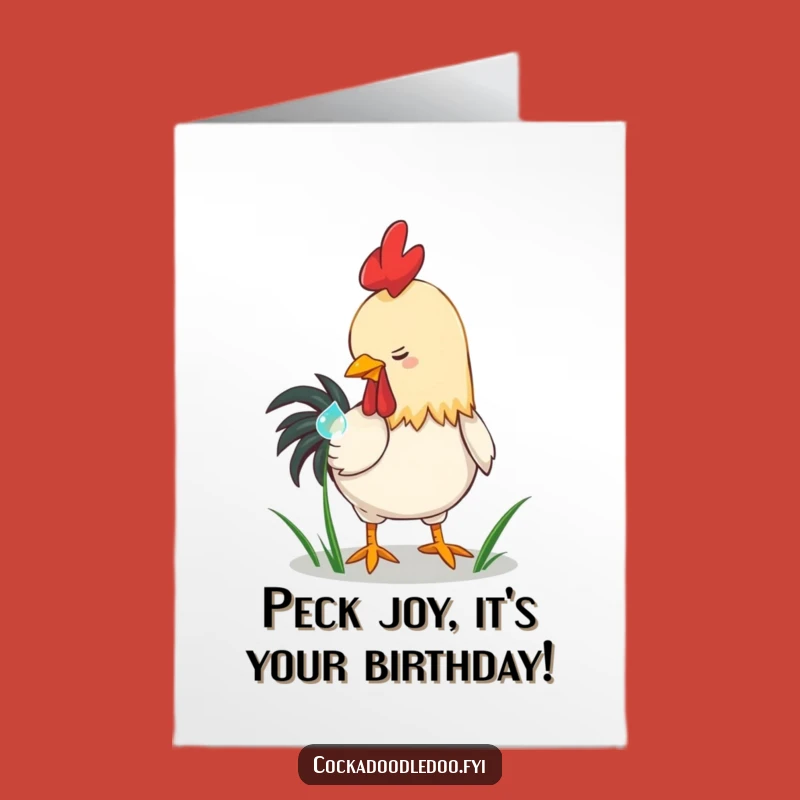 Free Printable Birthday Card: Playful Rooster Dewdrop Funny Downloadable Gift