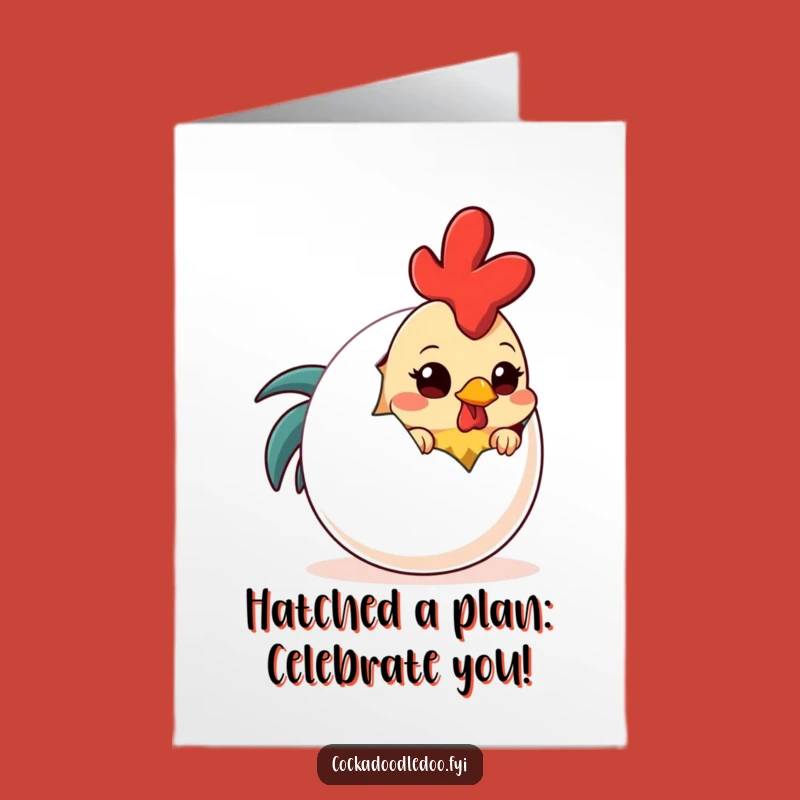 Free Printable Birthday Card: Shy Rooster Peeking Downloadable Greeting from Behind Egg for a Gentle Surprise