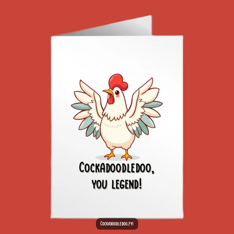 Free Printable Birthday Card: Triumphant Kawaii Rooster Shouting Loud, Perfect Funny Downloadable Gift