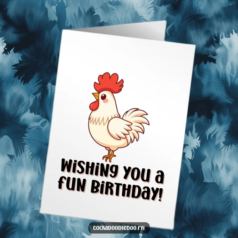 Funny Free Printable Rooster Feather Birthday Card: A proud rooster feather floats down with a playful, elegant swirl.