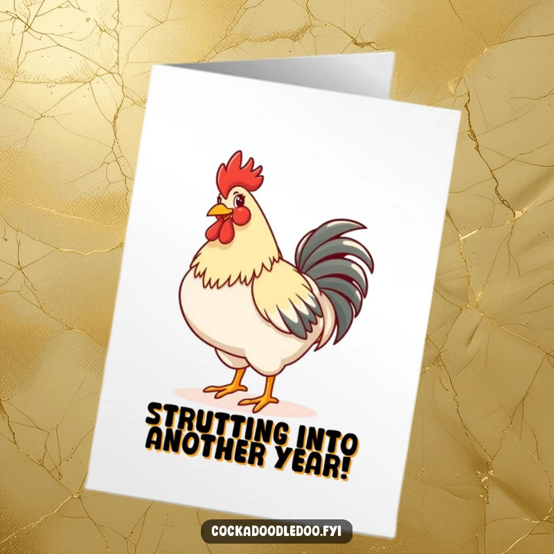 Funny Free Printable Birthday Card: A rooster puffs its chest and struts happily. Confident, downloadable birthday art.