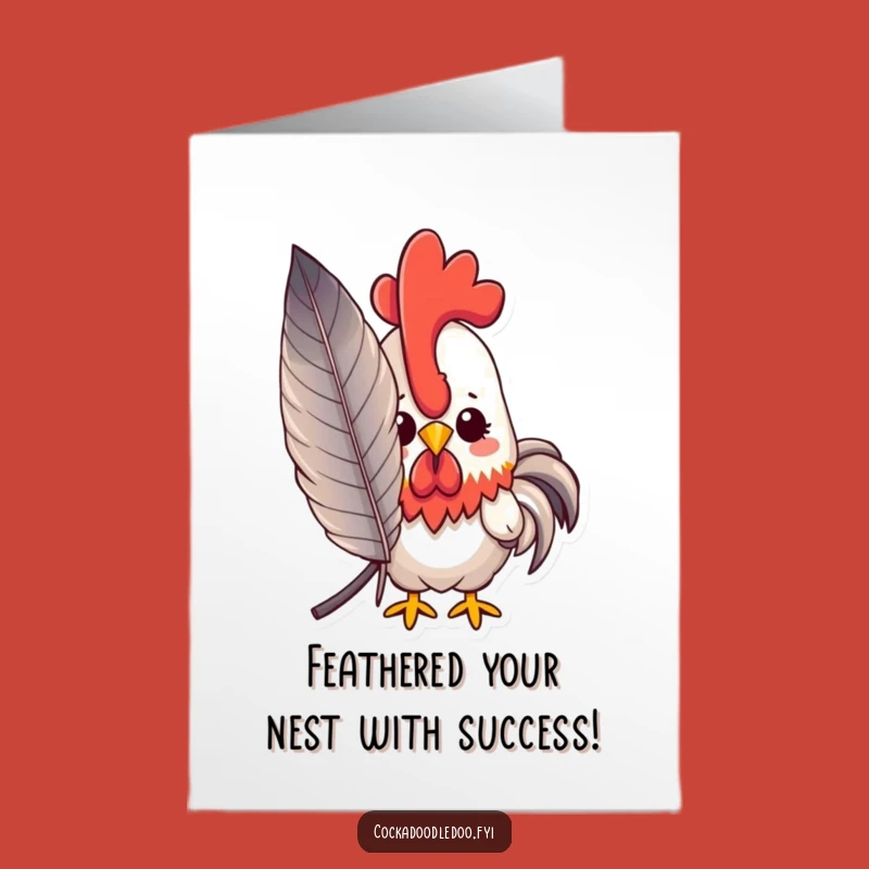 Free Printable Kawaii Rooster Congrats Card: Feather Surprise, Funny Downloadable