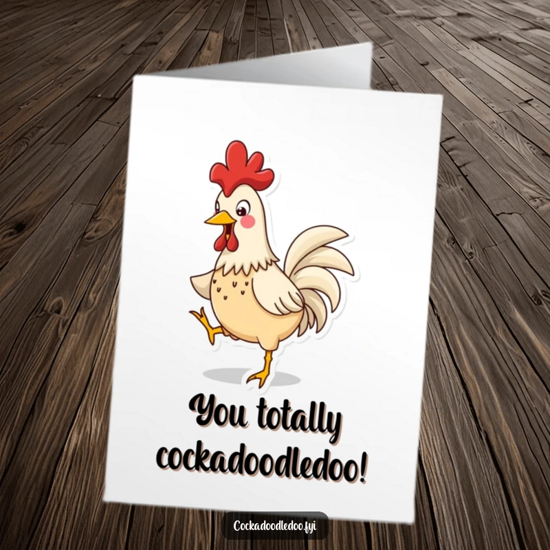 Funny Free Printable Congratulations Card: Energetic Rooster Doing a Silly Jig, Spreading Festive Vibes