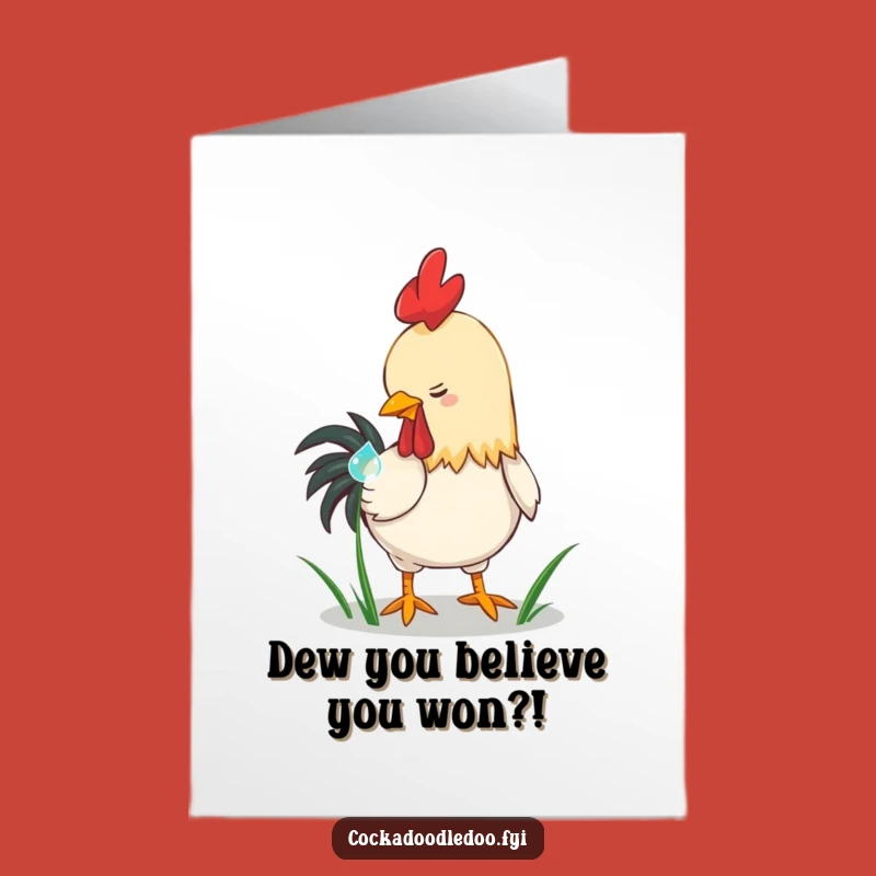 Free Printable Congrats Card: Playful Rooster Dewdrop Funny Downloadable