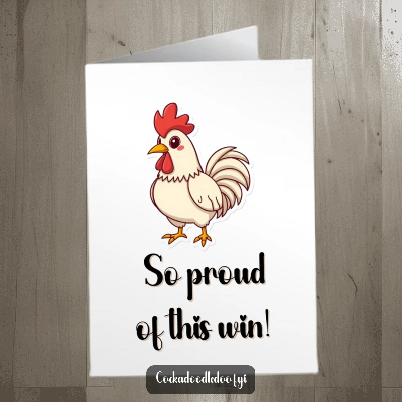 Funny Free Printable Congratulations Card: Rooster with chest puffed out, striking a proud pose of victory.