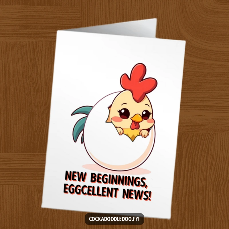 Funny Free Printable Congratulations Card: Shy Rooster Bashfully Peeking from Behind a Large Comical Egg