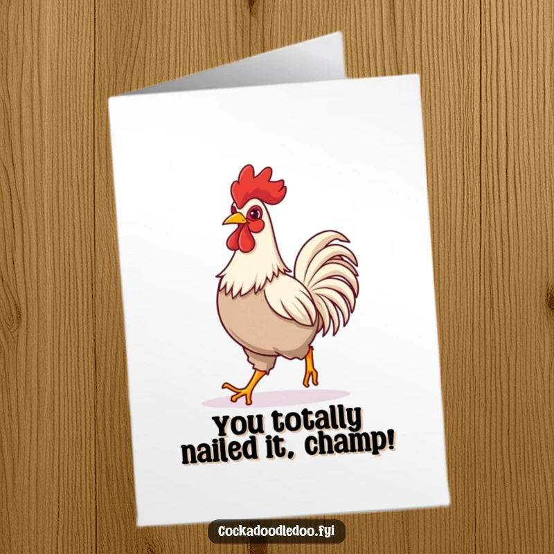 Funny Free Printable Congratulations Card: A rooster confidently striding forward, celebrating your or someone's achievement with humor. A downloadable gift.
