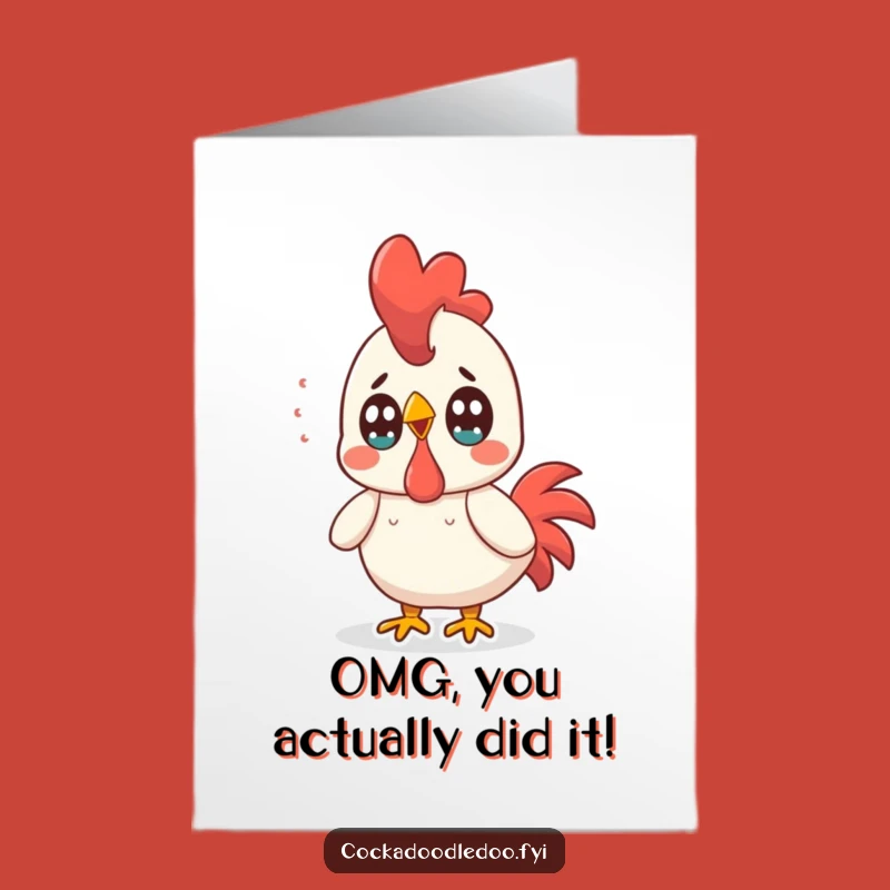 Free Printable Congrats Card: Surprised Kawaii Rooster, Celebrate Big News, Downloadable Gift