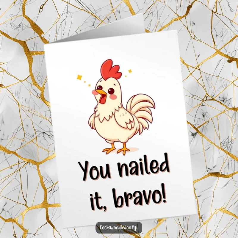 Funny Free Printable Congratulations Card: Rooster with Comical Expression Throwing Head Back Singing Joyfully