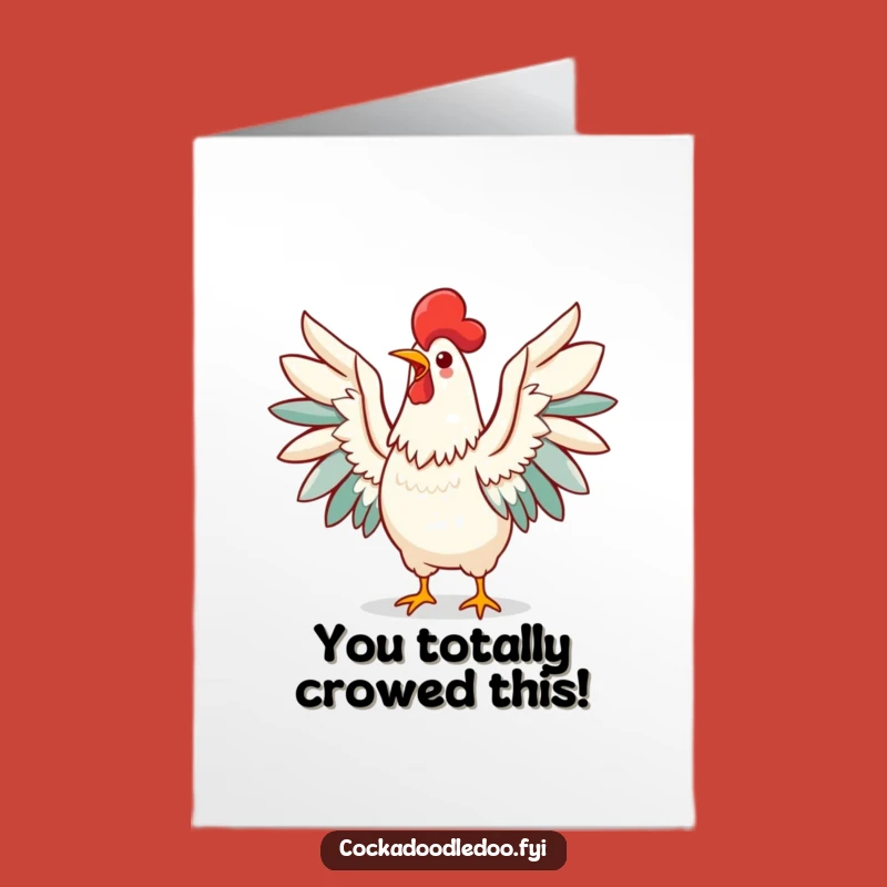 Free Printable Congrats Card: Triumphant Kawaii Rooster Cheers Success, Great Funny Downloadable Gift