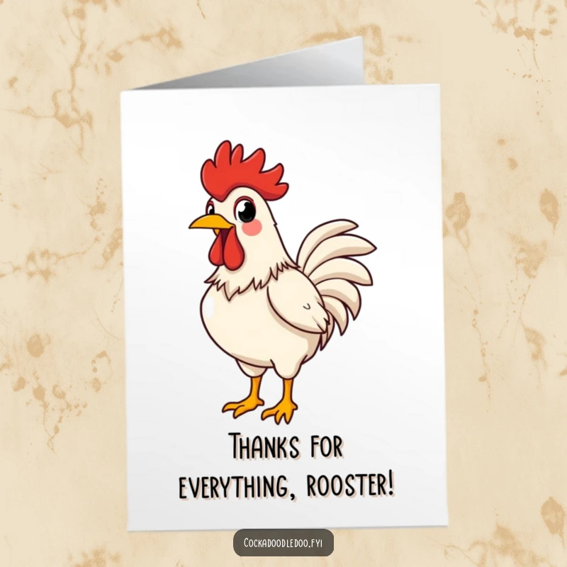 Funny Free Printable Thank You Card: A proud rooster crowing with exaggerated delight to express sincere thanks!