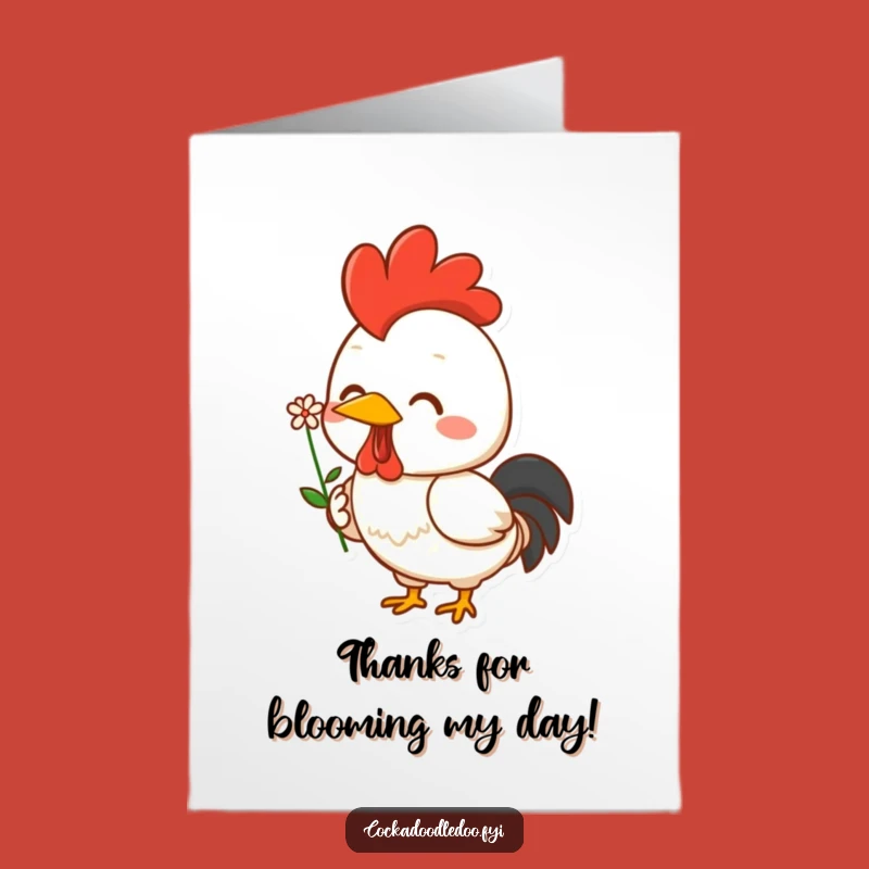 Free Printable Thank You Card: Cheerful Kawaii Rooster Flower - Funny Downloadable Gift