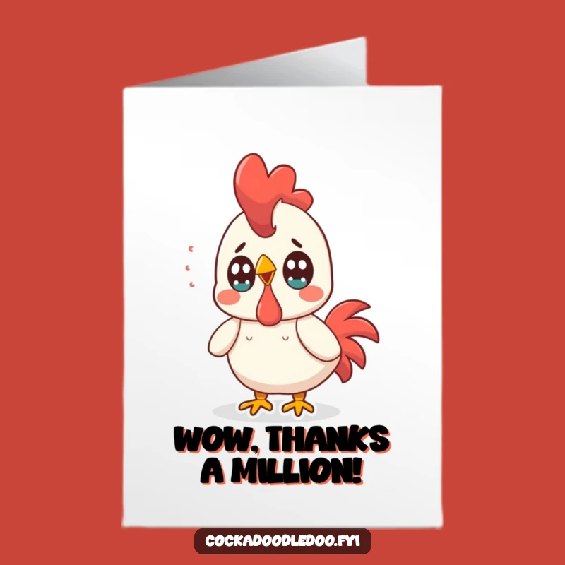 Free Printable Thank You Card: Surprised Kawaii Rooster Expressing Thanks, Sweet Downloadable Gift