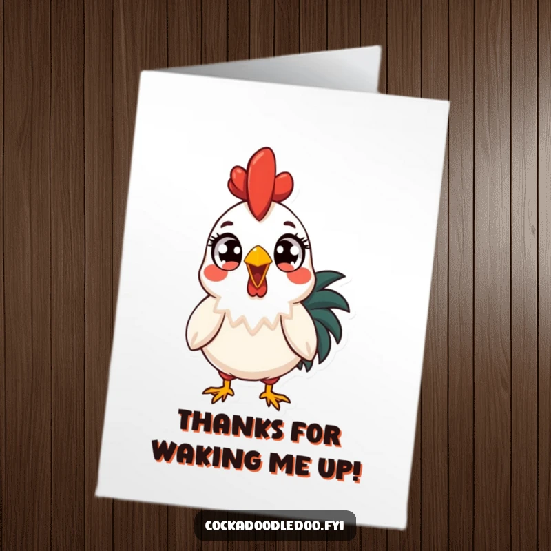 Funny Free Printable Thank You Card: A rooster's wide-eyed shock at sunrise, a unique downloadable for gratitude.