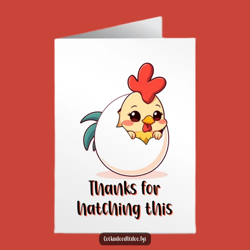 Free Printable Thank You Card: Shy Rooster Peeking Downloadable Greeting from Egg for a Modest Thanks