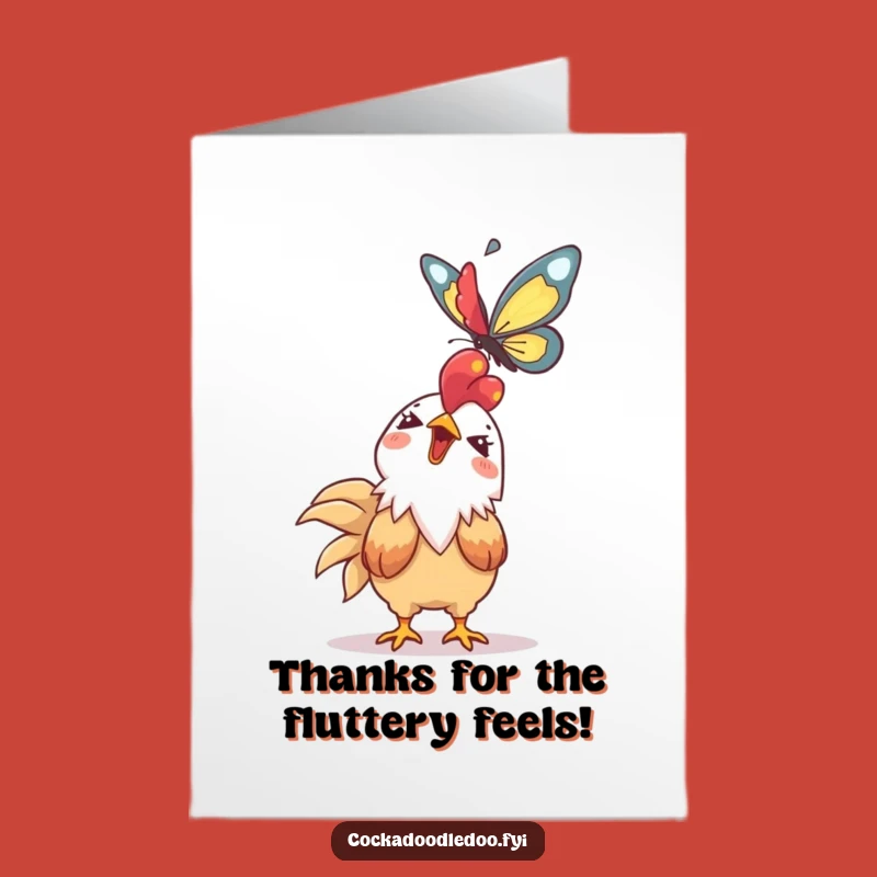 Free Printable Thank You Card: Giggling Kawaii Rooster Butterfly - Funny Downloadable Gift
