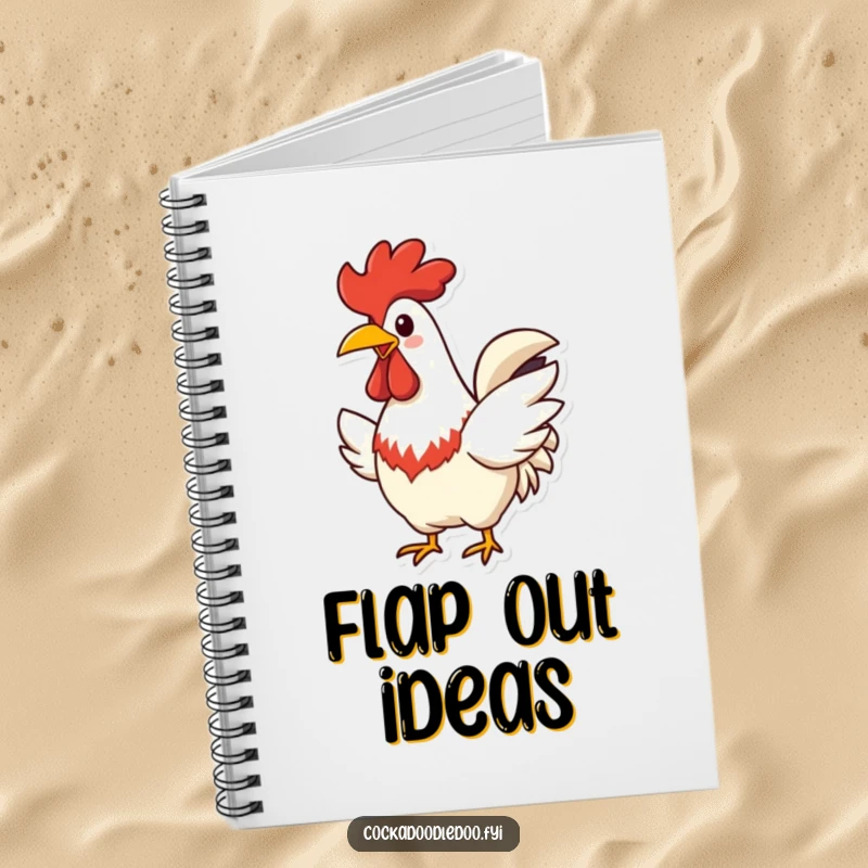 Funny Rooster Notebook, featuring wide cheerful beak and flapping wings happily, perfect for notes.