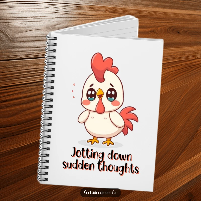 Funny Kawaii Rooster Notebook: Surprised rooster with wide eyes, ideal for jotting down shocking and humorous ideas.