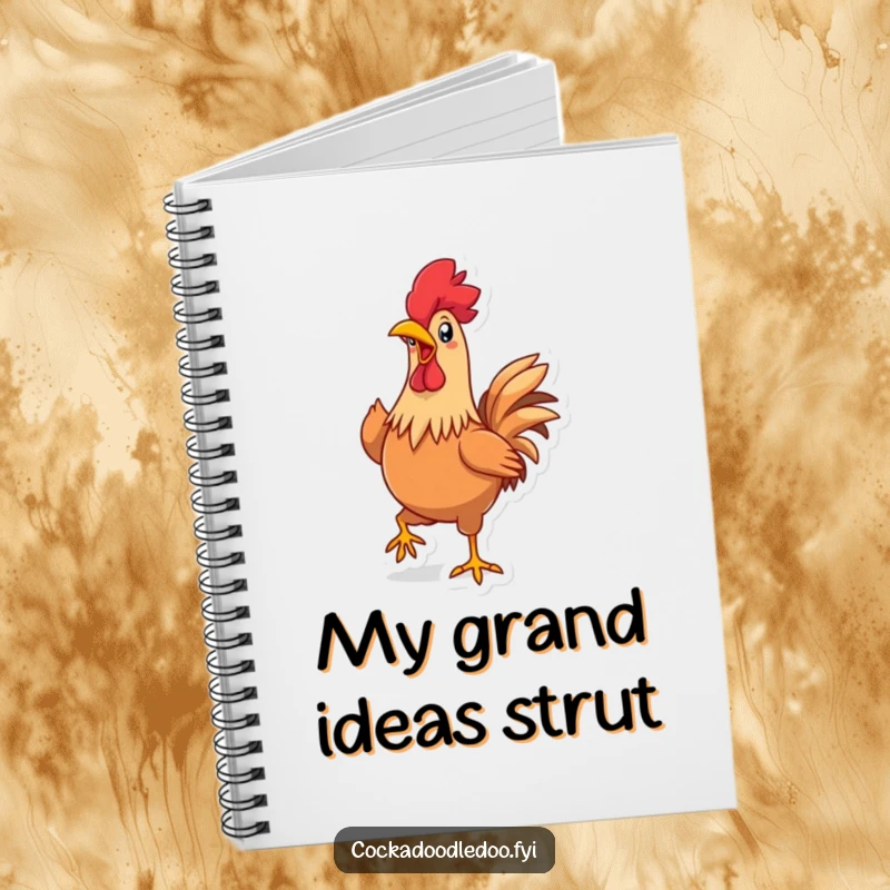 Funny Kawaii Rooster Notebook: Adorable rooster with a proud strut and a happy beak, ready to capture your notes with a cheerful vibe.