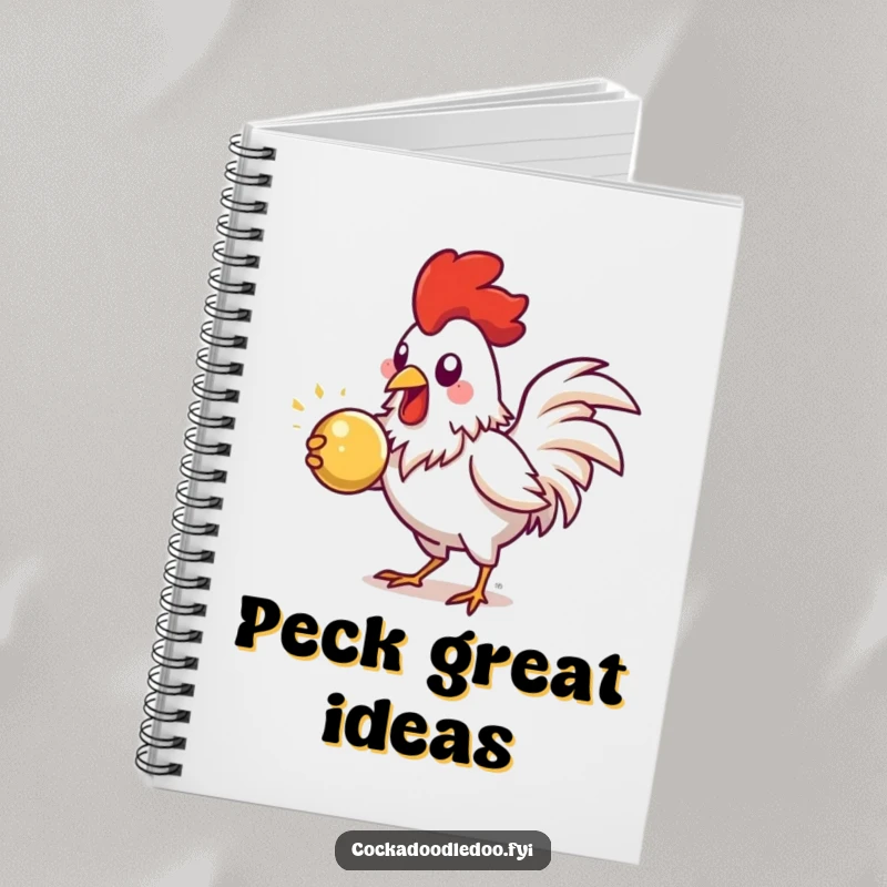 Funny Rooster Notebook, featuring energetic pecking at a shiny object, perfect for capturing ideas.