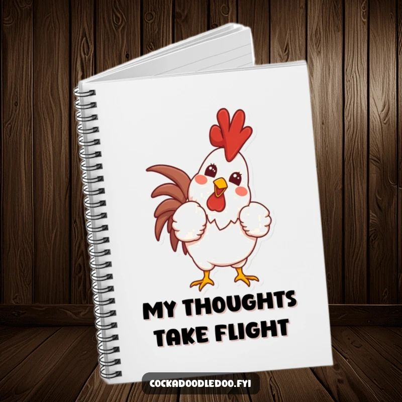 Funny notebook with a proud rooster puffing out its chest and crowing with a wide smile, designed to inspire confidence in note-taking.