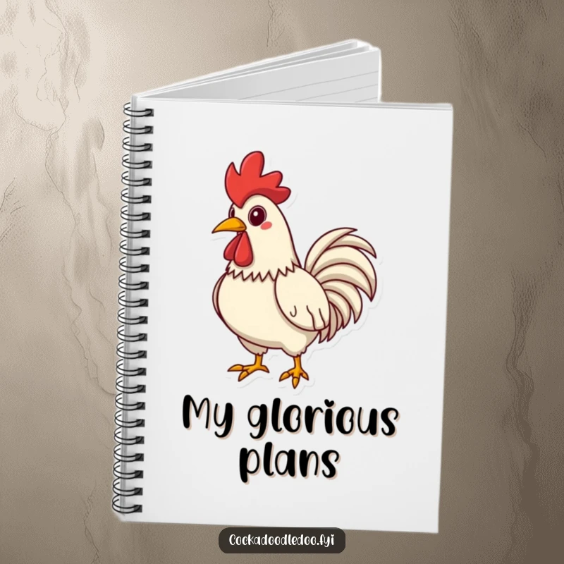 Funny Rooster Notebook, featuring chest puffed out and striking a proud pose, perfect for planning.