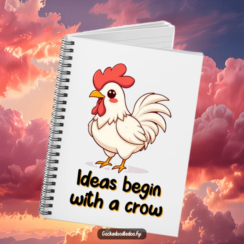 Funny Kawaii Rooster Notebook: Vibrant cover with an energetic rooster crowing, ideal for capturing funny thoughts and ideas.