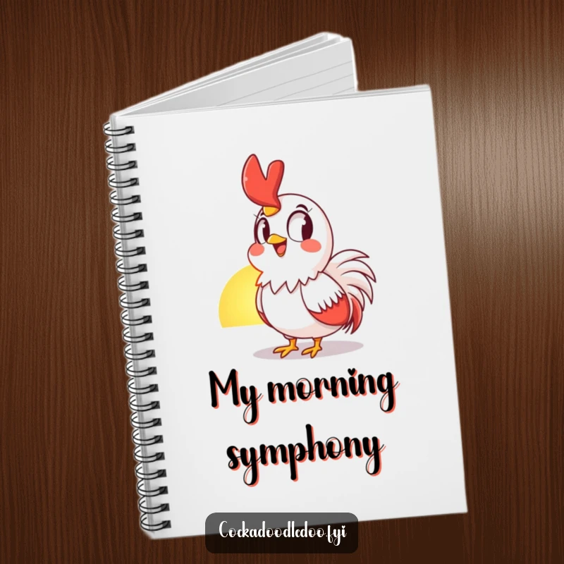 Funny Notebook with a rooster gazing in awe at the sunrise with a wide grin, perfect for journaling thoughts.