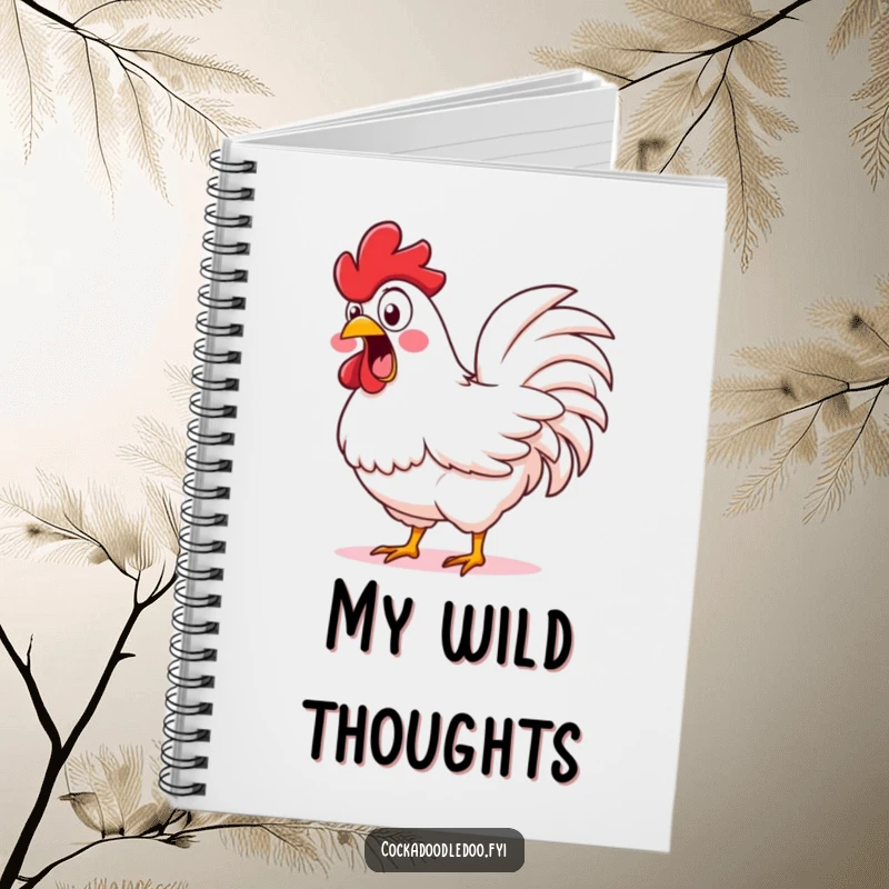 Funny Wide-Eyed Rooster Notebook: A lined notebook with a cover showing a rooster exclaiming with wide eyes and shaking tail feathers.